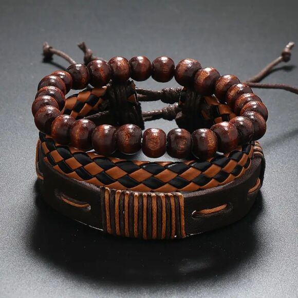 Set of 3 Stackable Mens Bracelets - Picture 2 of 4